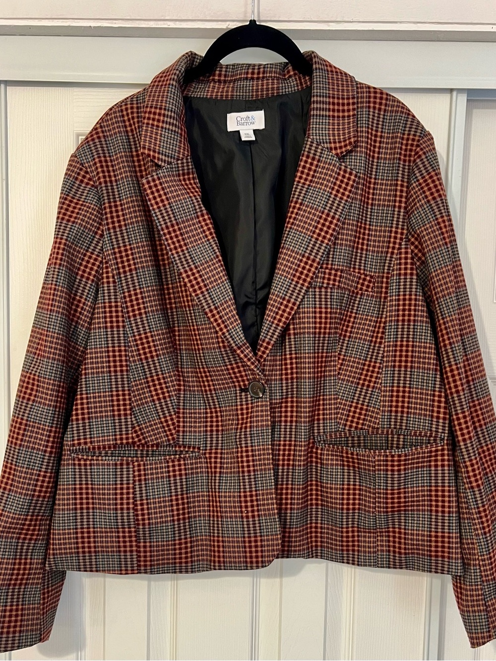 Croft & Barrow Rust and Purple Plaid Single-Button Blazer